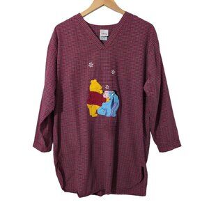 Disney Winnie The Pooh Eeyore Nightshirt Pajamas Womens M Red Plaid Winter